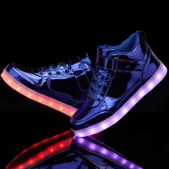 ⚡Unisex Blue High Top USB Charging Light Up Shoes Sports LED Dancing Sneakers - Picture 2 of 7
